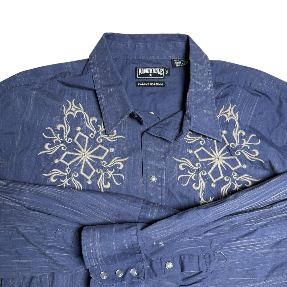 Panhandle Mens Slim Western Embroidered Pearl Snap Shirt Size XXL Cowboy Rodeo